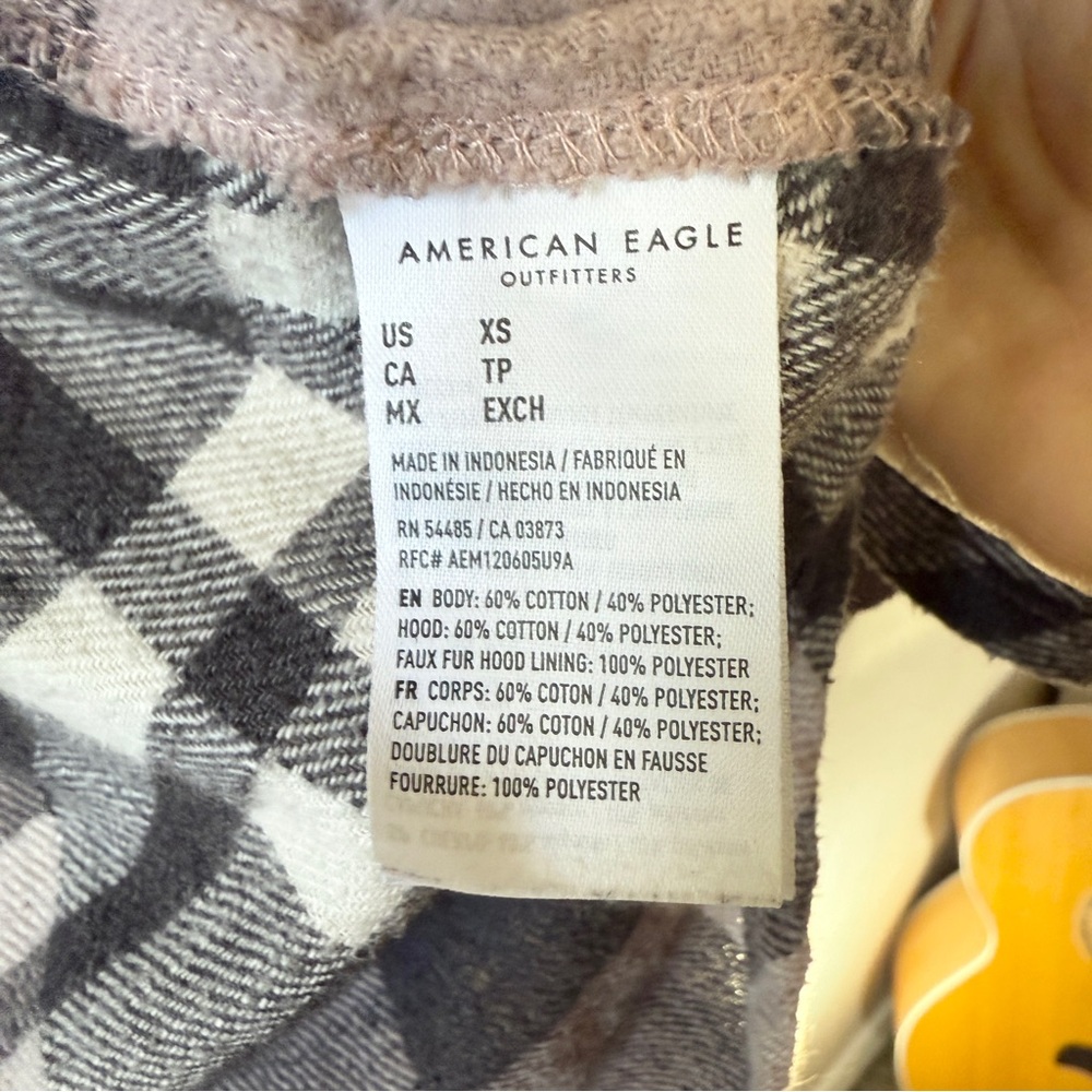 American Eagle Plaid Flannel Shirt with Hood - Picture 4 of 6